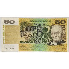 AUSTRALIA 1973 . FIFTY 50 DOLLARS BANKNOTE . PHILLIPS/WHEELER . ERROR . INK TRANSFER
